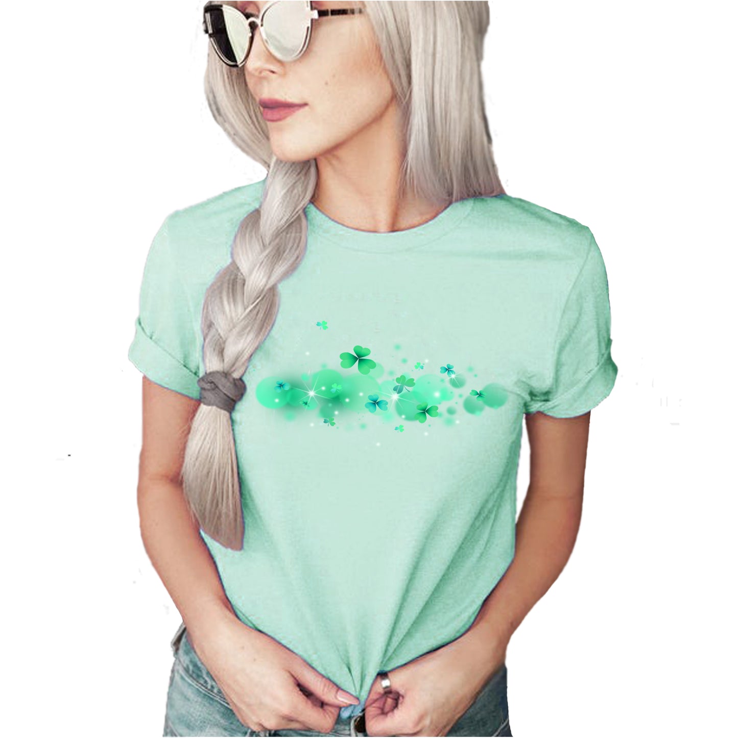 Shamrock sparkle printed shirt with clover graphic for St Patrick’s Day