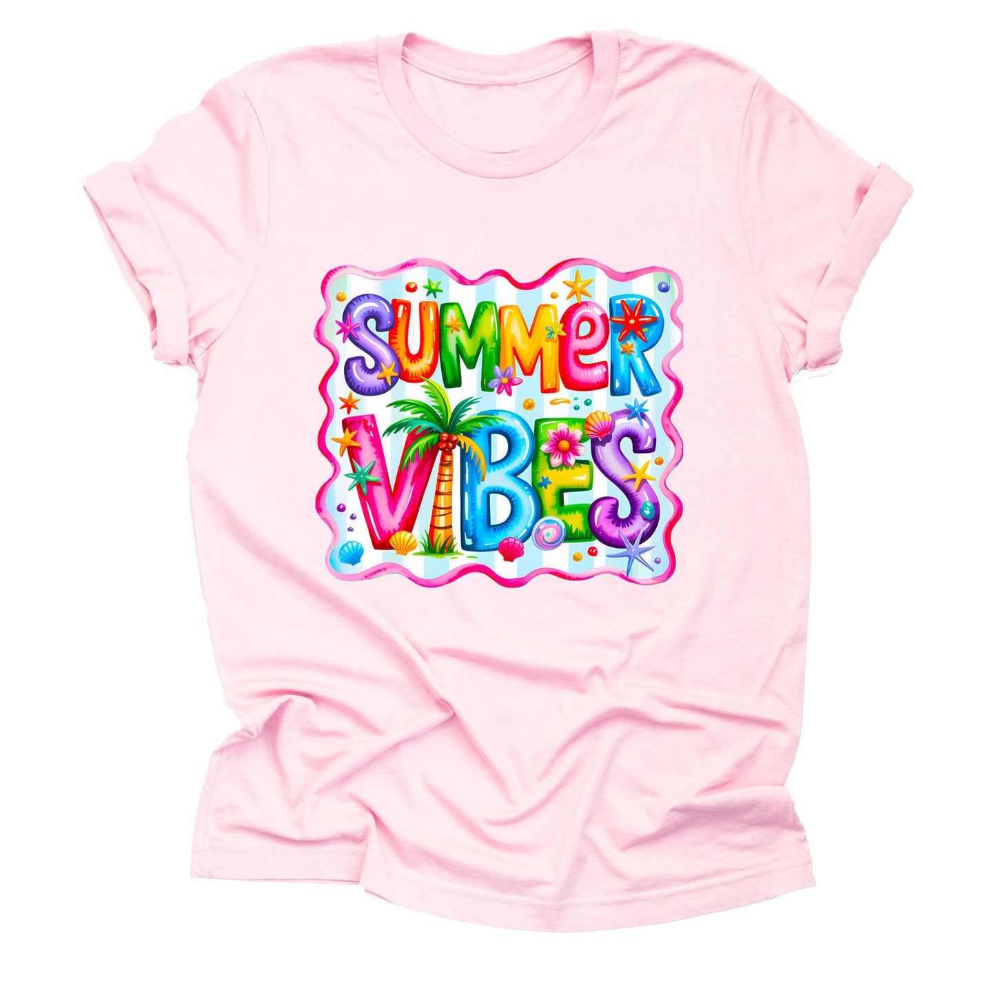 Summer Vibes colorful retro boho beach printed graphic tee shirt