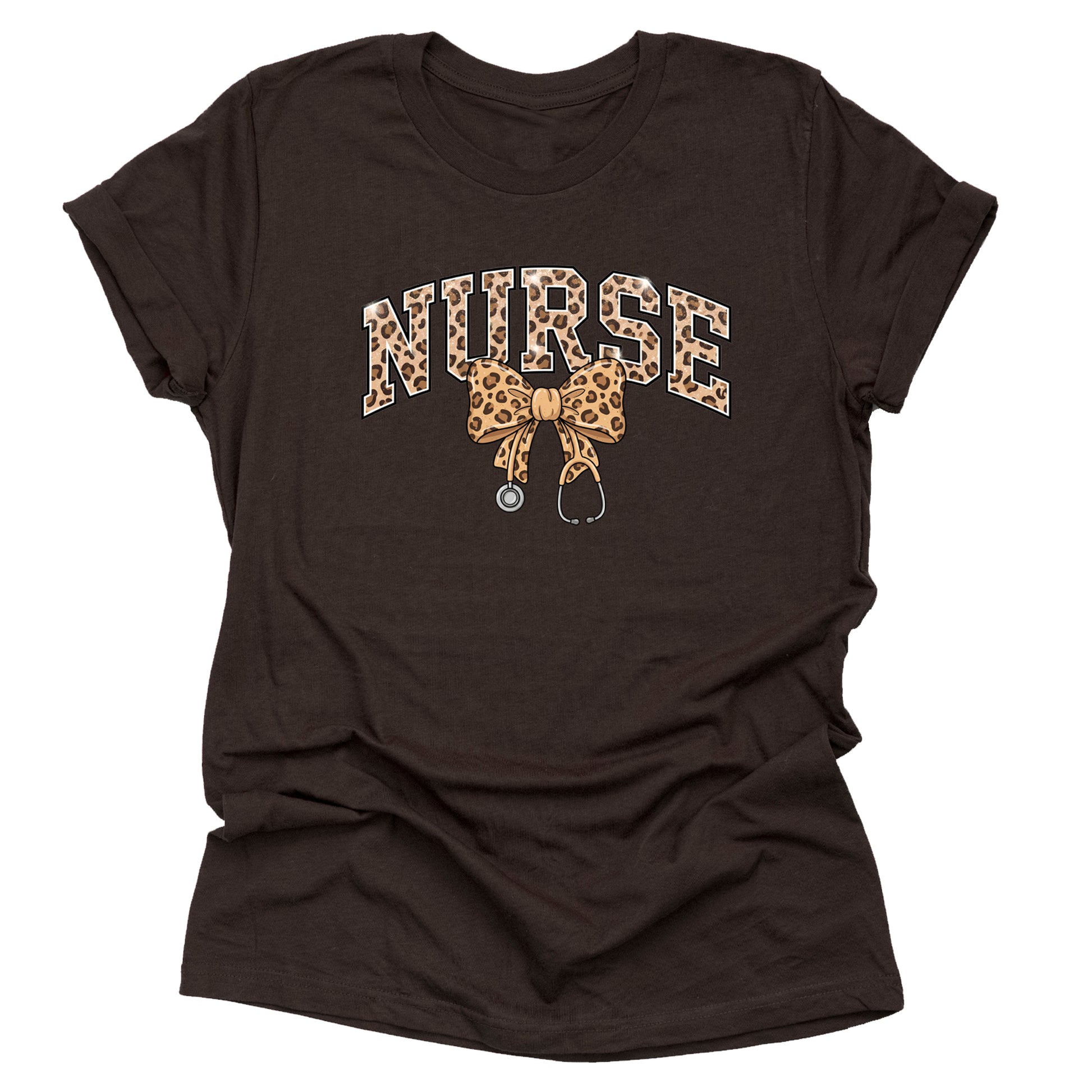 Leopard nurse shirt with bow for women RN nurses and healthcare workers