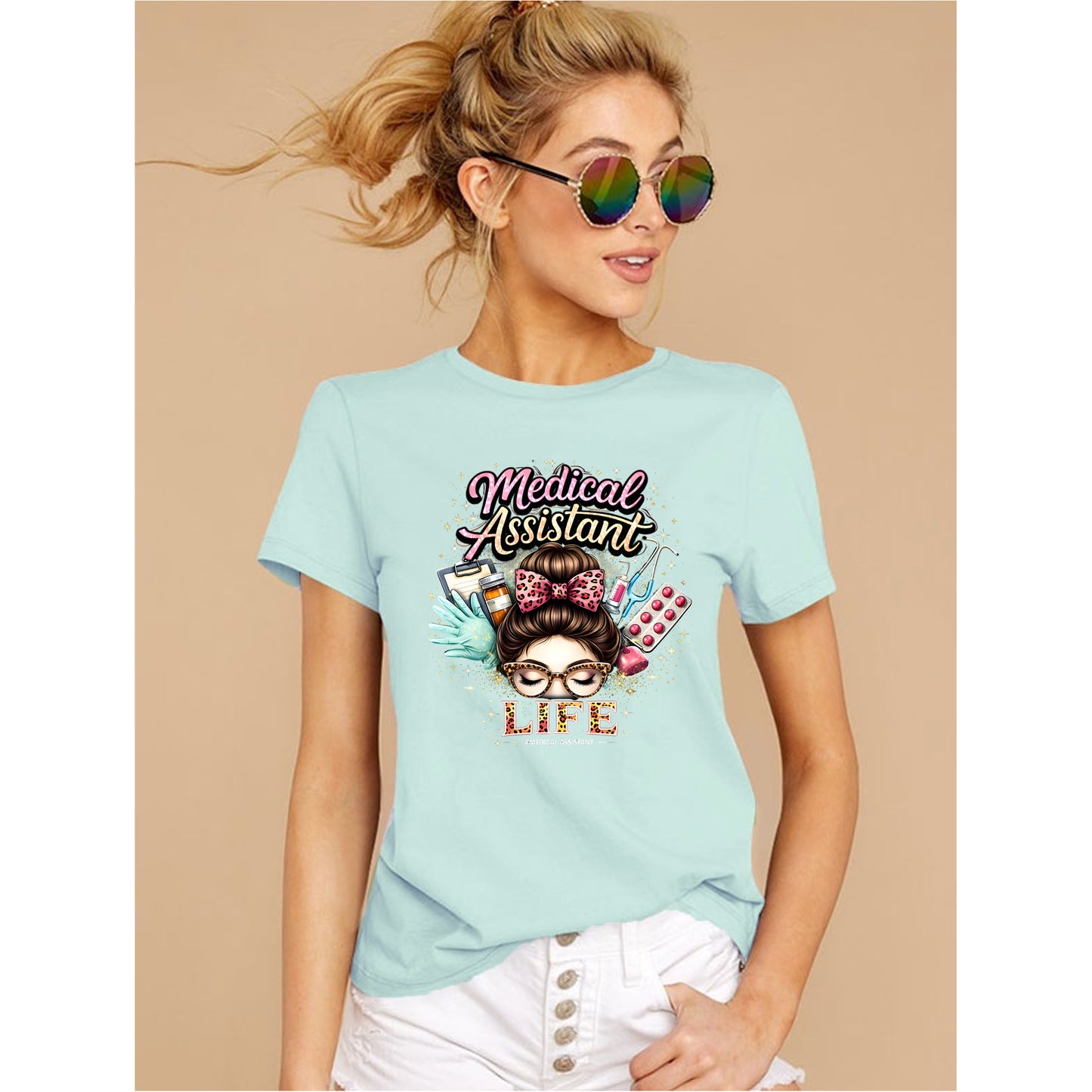 Mint green medical assistant life shirt with cute graphic design for healthcare workers