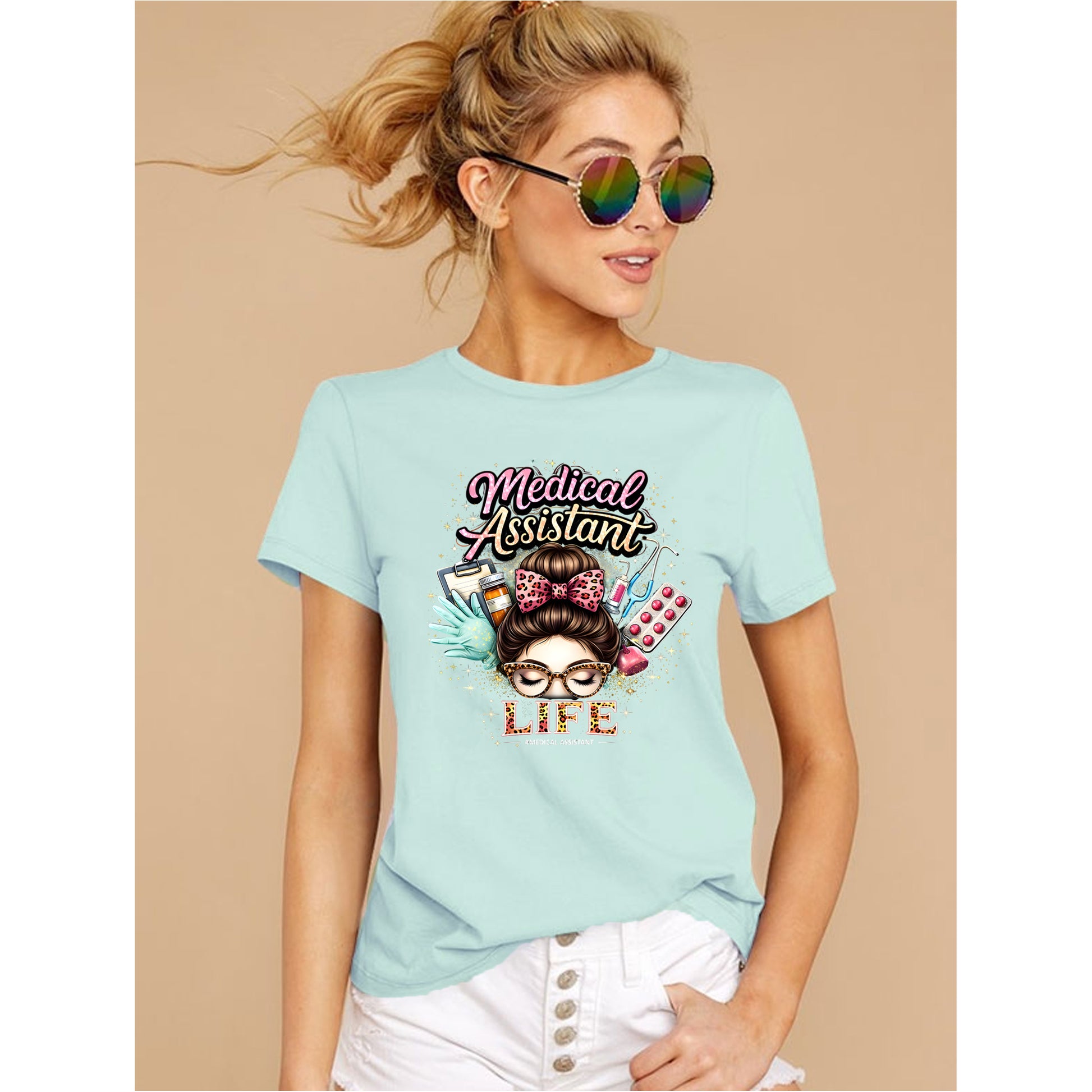 Mint green medical assistant life shirt with cute graphic design for healthcare workers