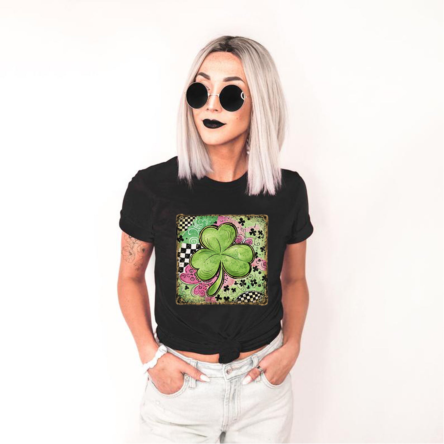 Shamrock clover shirt with vintage green clover St Patrick Day graphic design