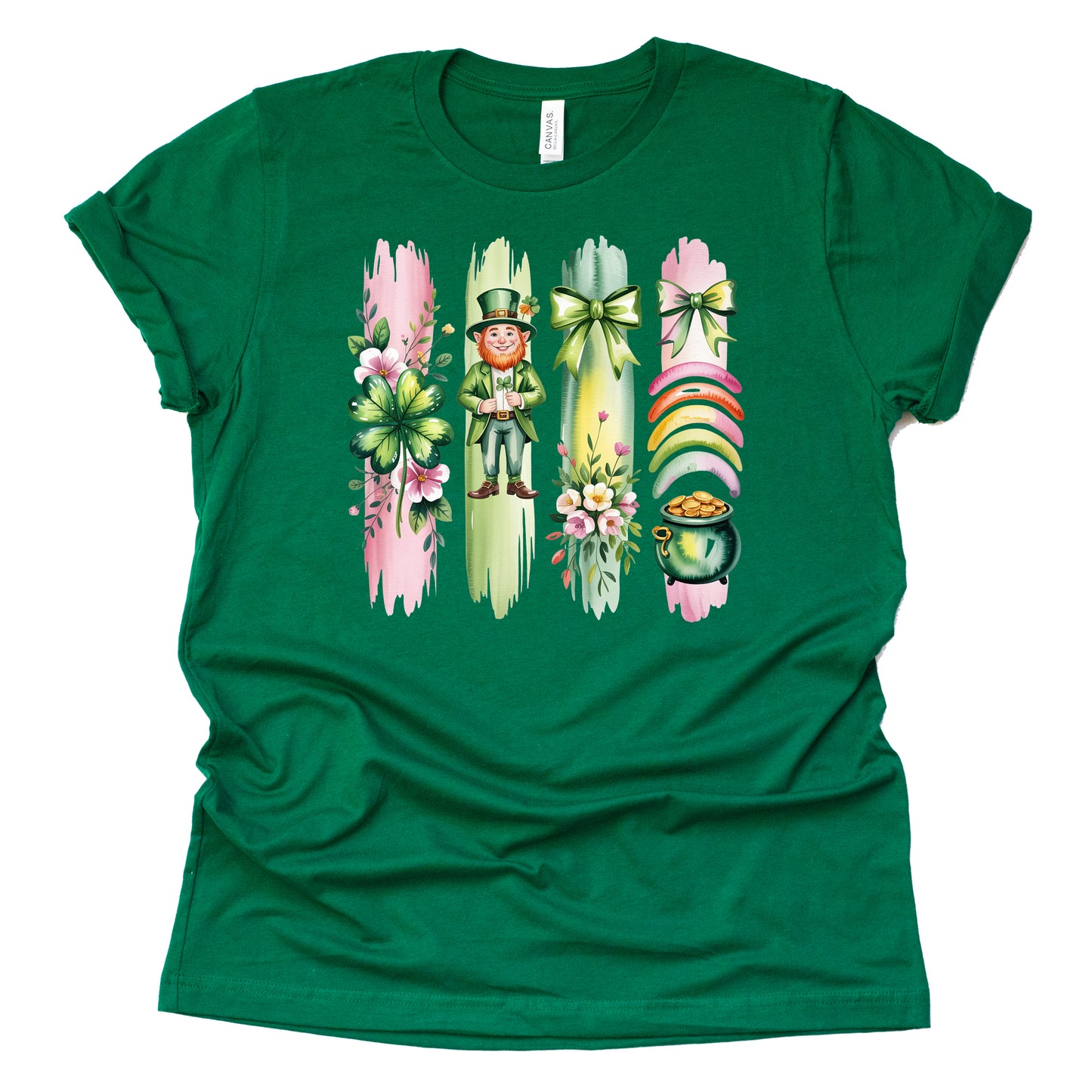 St Patrick’s Day leprechaun printed shirt with shamrock rainbow and pot of gold graphic