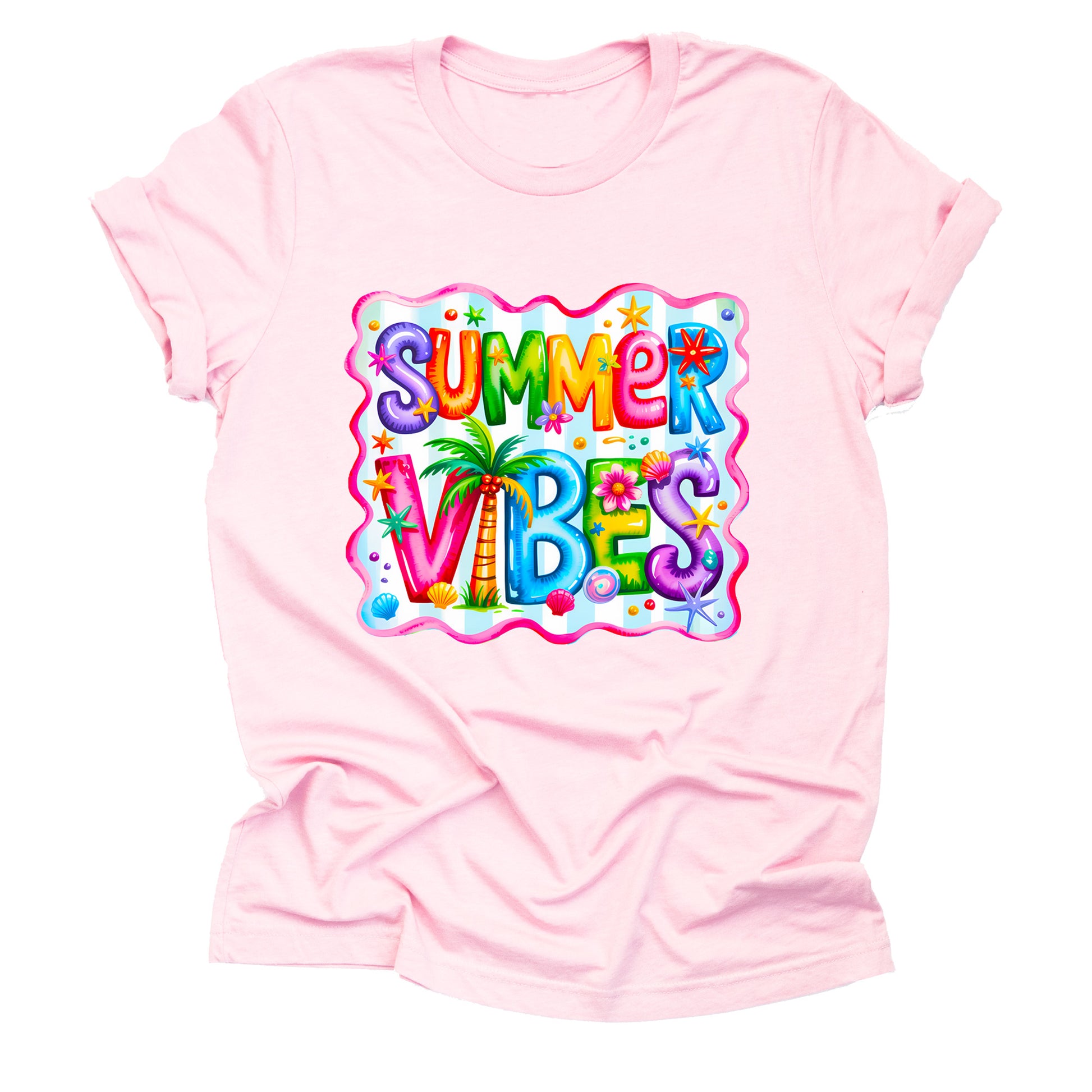 Summer Vibes colorful retro boho beach printed graphic tee shirt