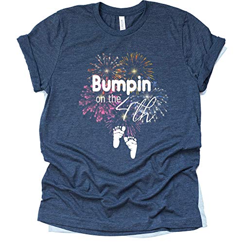 A navy unisex t-shirt with the text 'Bumpin on The 4th' and a graphic of fireworks and a pair of feet on the front.